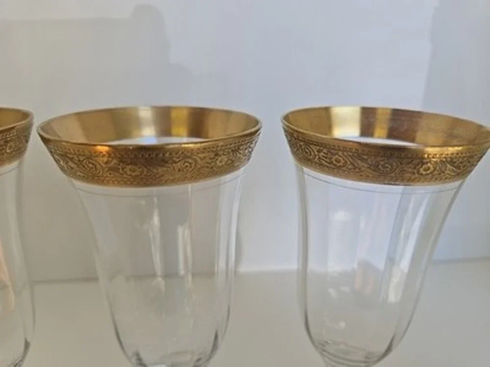 Champagne Flute Gold Rim Tiffin Franciscan Vintage Ramble Rose Valencia - 4